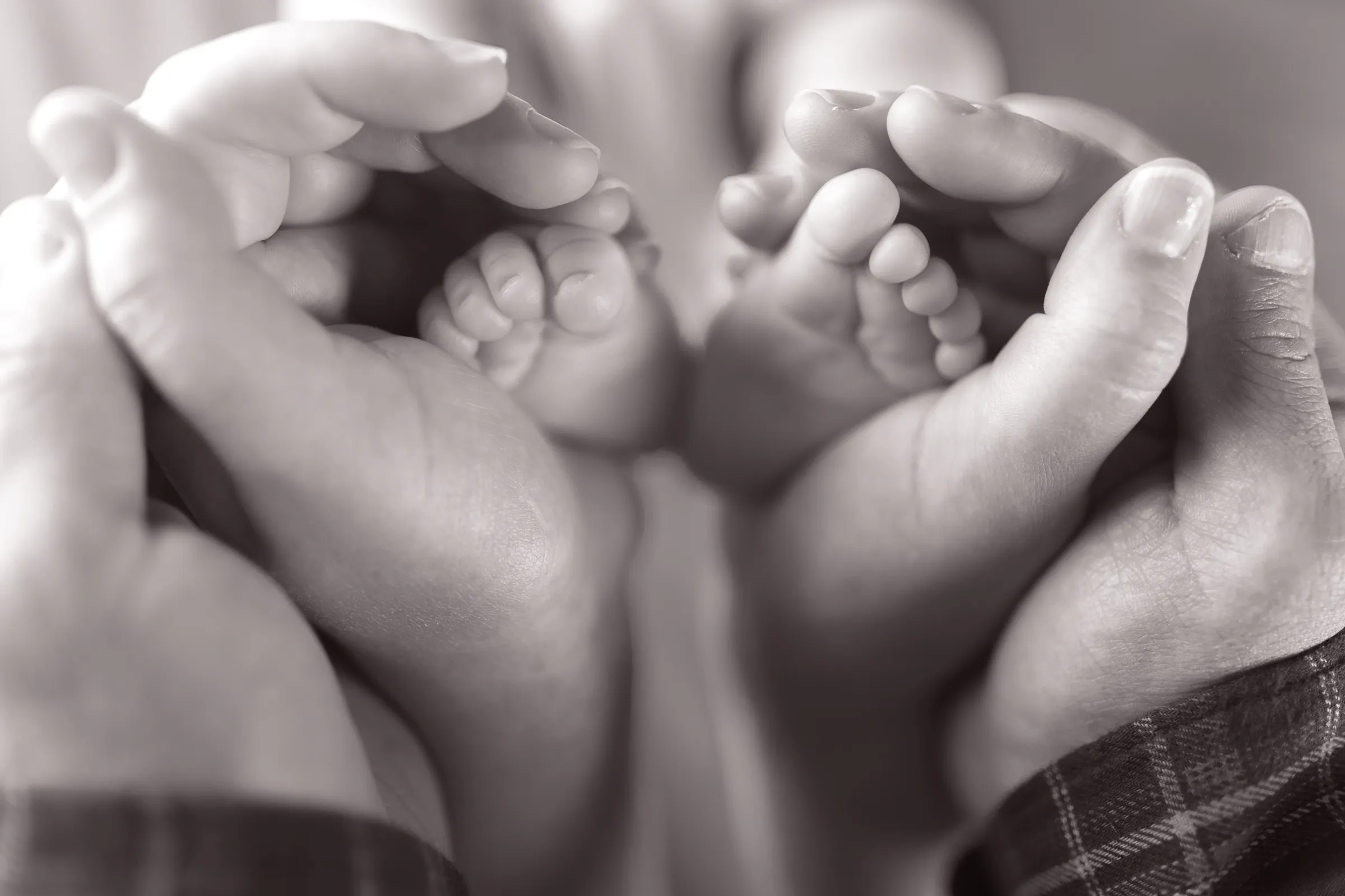 Baby feet cradled in two hands